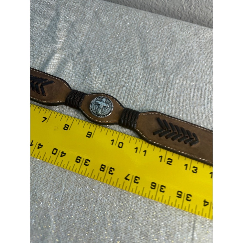 Larry Mahan Western Leather Ranger Belt‎ Brown Cross Conchos Whipstitch 42 - Picture 8 of 9